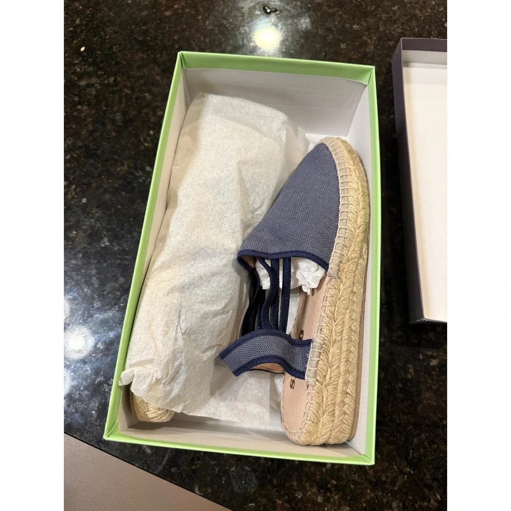 Sesto Meucci Lino Espadrille Sandals Women 8 Navy Blue Linen Made in Spain NIB